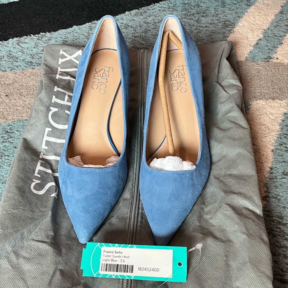 Franco Sarto Light Blue Suede Heels